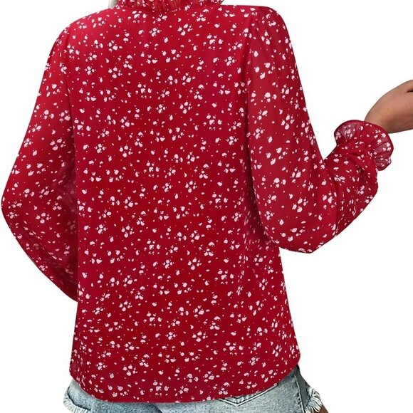 Womens Business Casual Blouses Ruffle V Neck Work Dressy Shirts Long Sleeve Chif - Picture 5 of 5